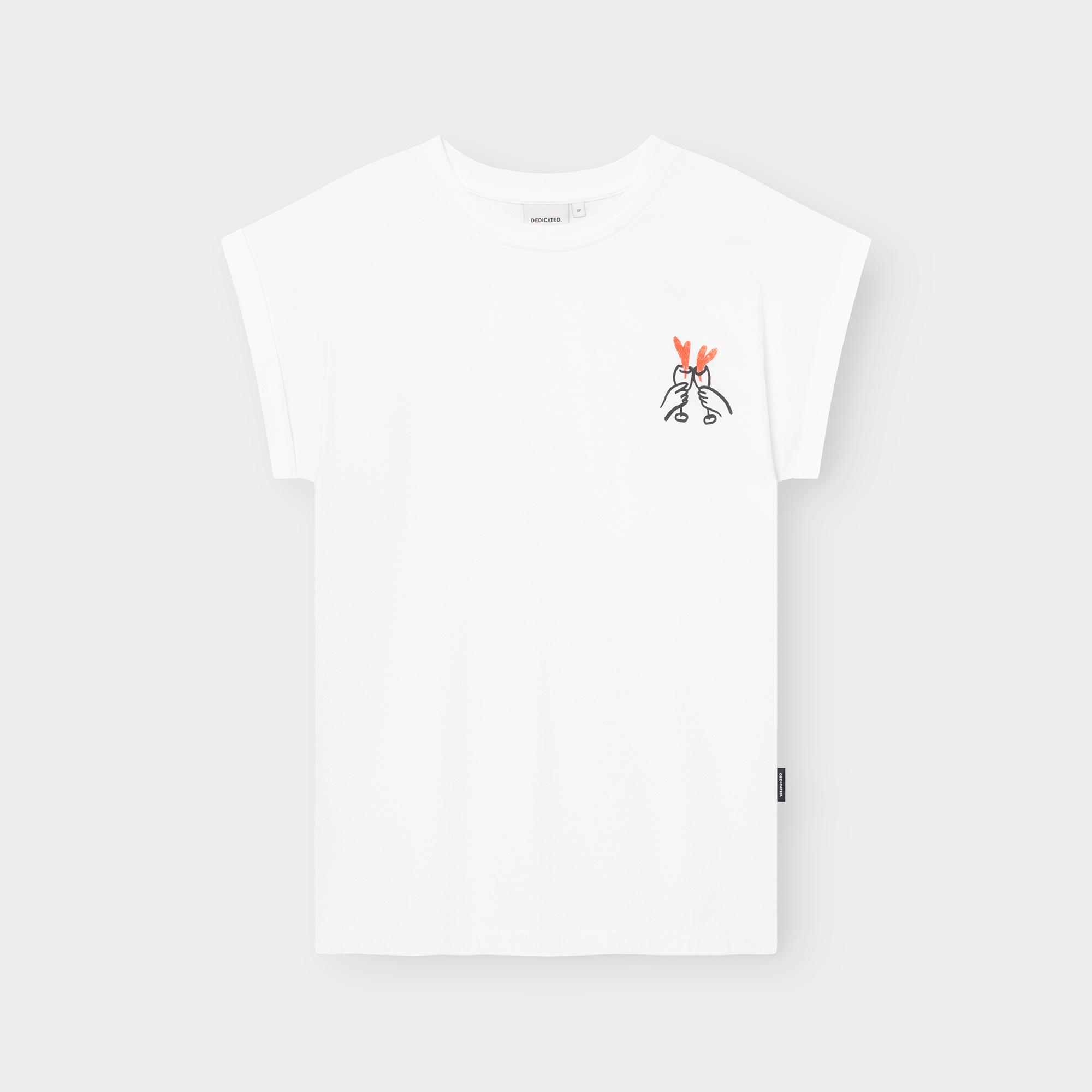 Dedicated Visby Heart Cheers T-Shirt Damen Bio Baumwolle Shirt weiß